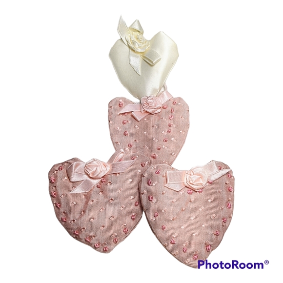 Ornaments, Satin, Hearts, Victorian, Handmade, Decorations Valentines day, pink - Picture 2 of 6